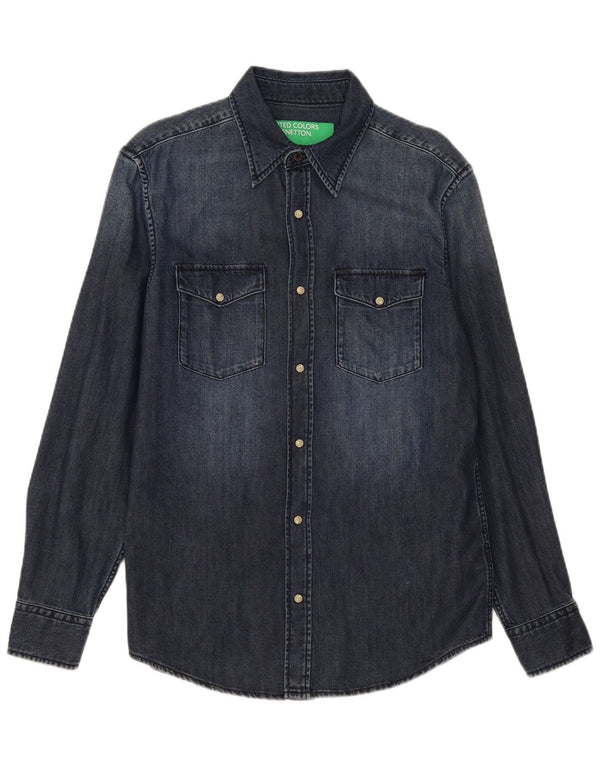 Benetton Mens Denim Shirt Medium Navy Blue Cotton