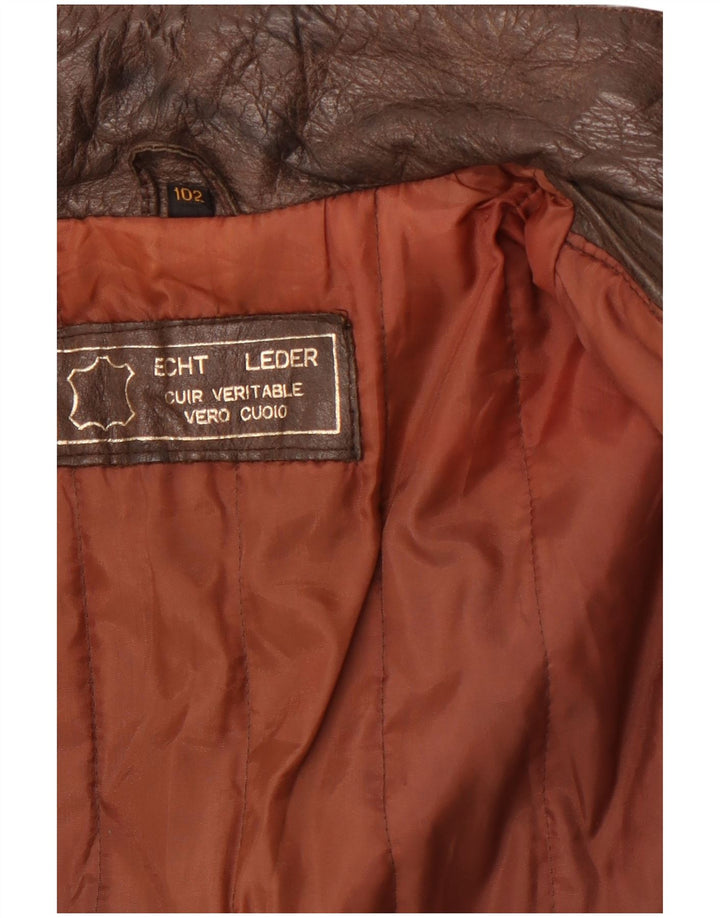 Vintage Mens Military Leather Jacket UK 38 Medium Brown Leather