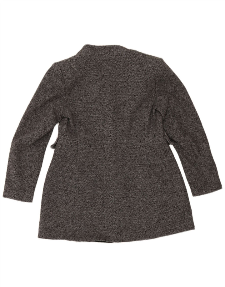 Giacca blazer a 1 bottone da donna Zara UK 16 grande cotone grigio a spina di pesce