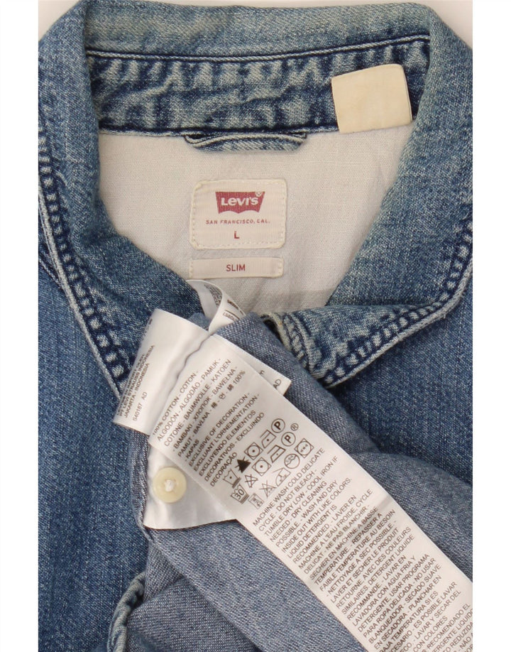 Levi's Mens Slim Denim Shirt UK 40 Large Blue Cotton