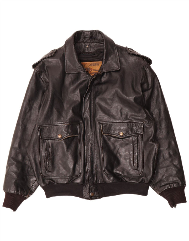 Jachetă de aviator din piele vintage pentru bărbați EU 52 XL din piele neagră
