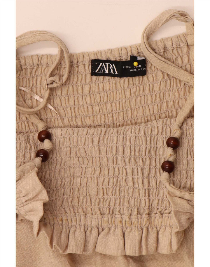 Zara Womens Sleeveless A-Line Dress UK 12 Medium Beige