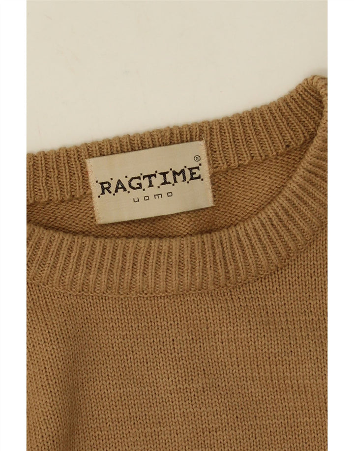 Vintage Mens Crew Neck Jumper Sweater Large Brown Striped
