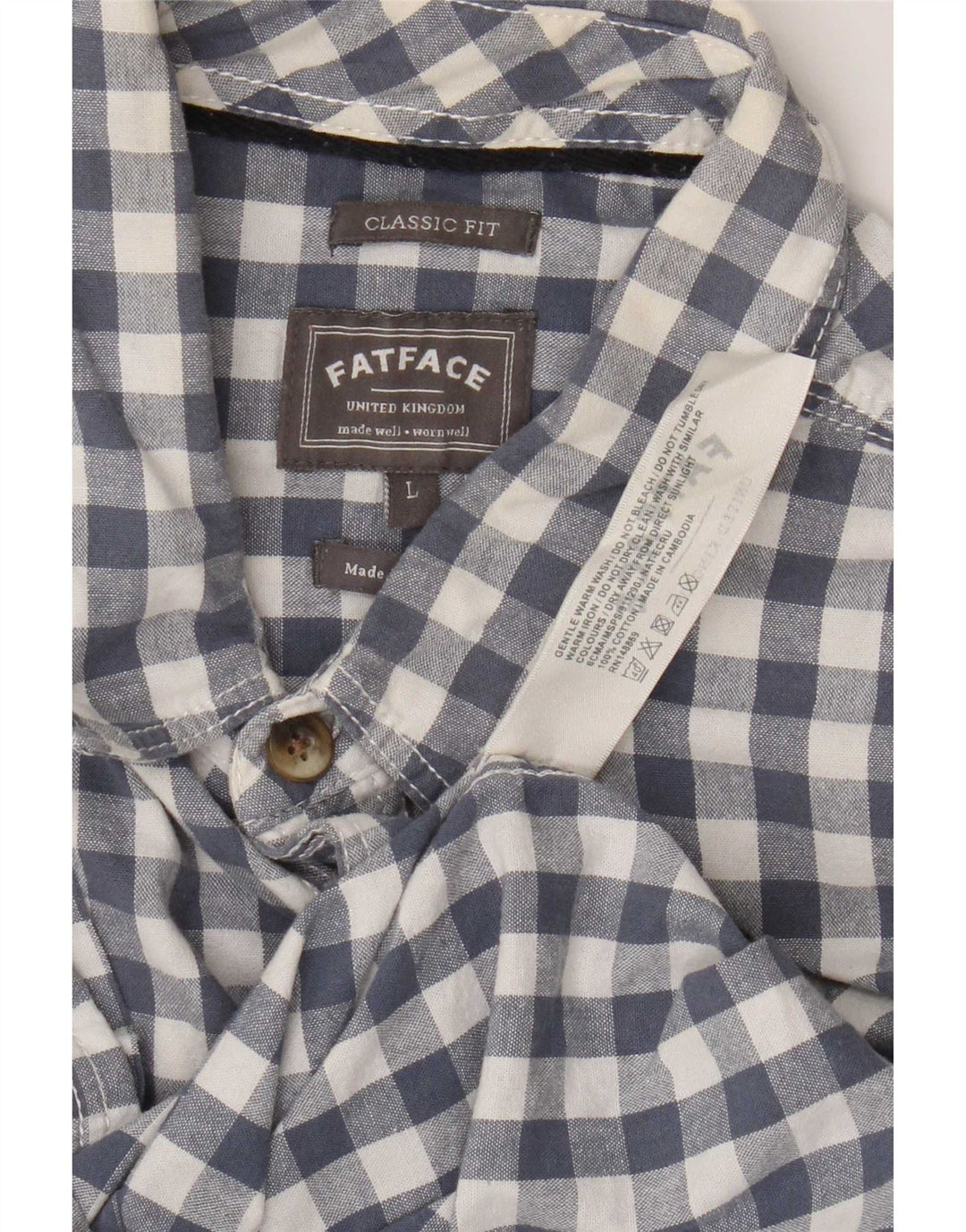 Fat Face Mens Short Sleeve Classic Fit Shirt Large Blue Gingham Cotton