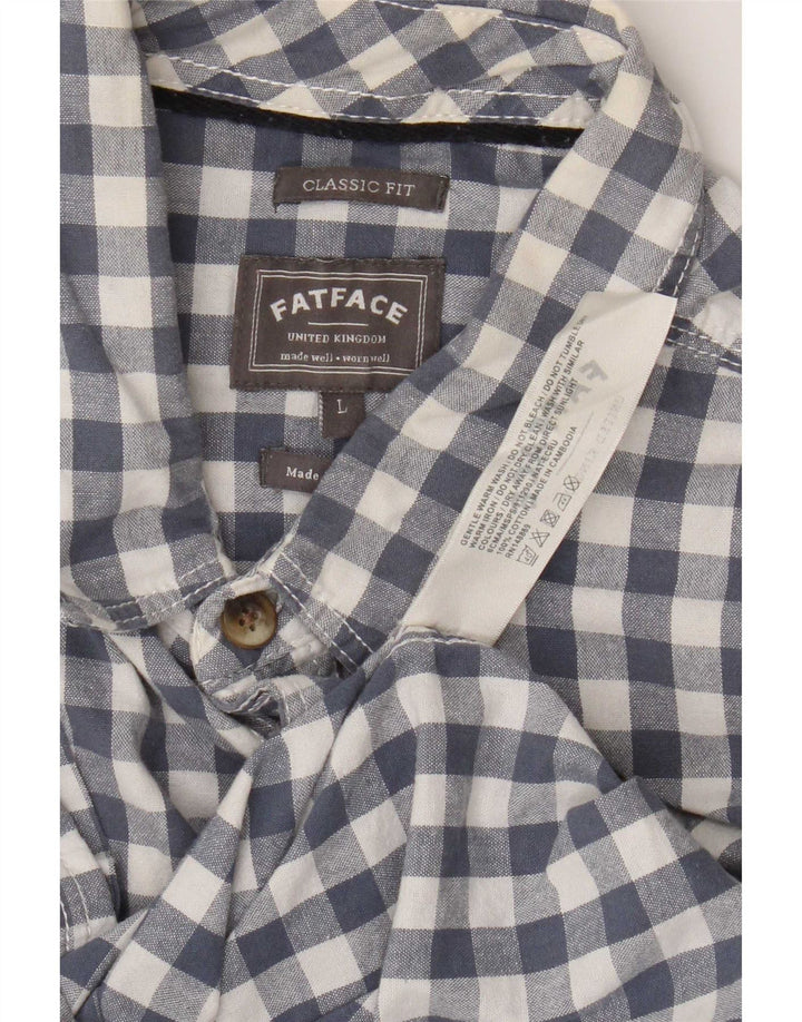 Fat Face Mens Short Sleeve Classic Fit Shirt Large Blue Gingham Cotton