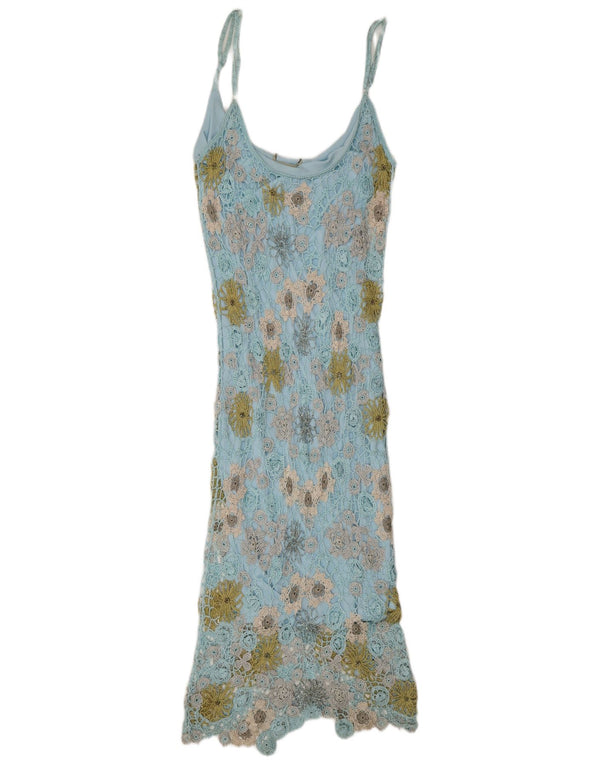 Vintage Womens Maxi Slip Dress UK 6 XS Blue Floral Bohemian