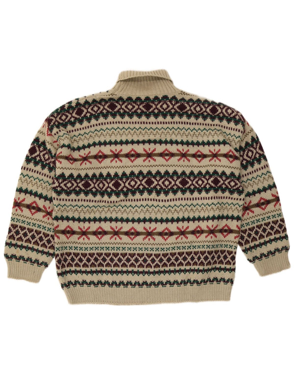 Vintage Herre rullehals sweater Medium Beige Fair Isle Wool