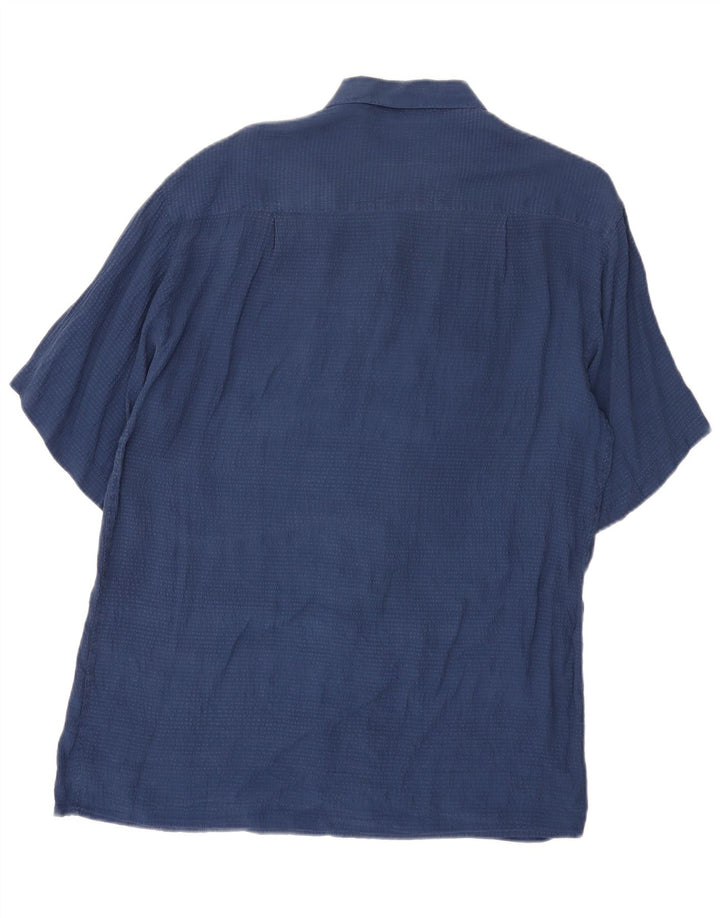 Vintage Mens Short Sleeve Shirt Medium Navy Blue Silk