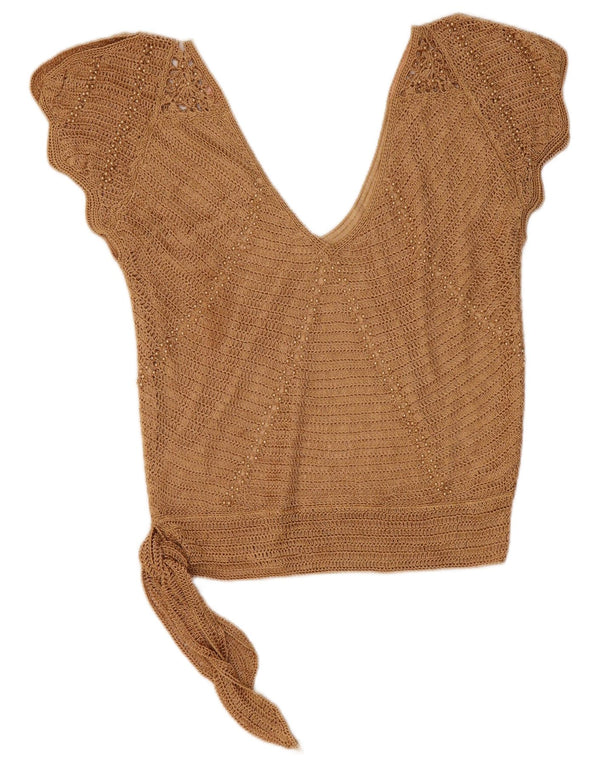 Etam Dame ærmeløs hæklet bluse Top UK 10 Small Beige Viscose