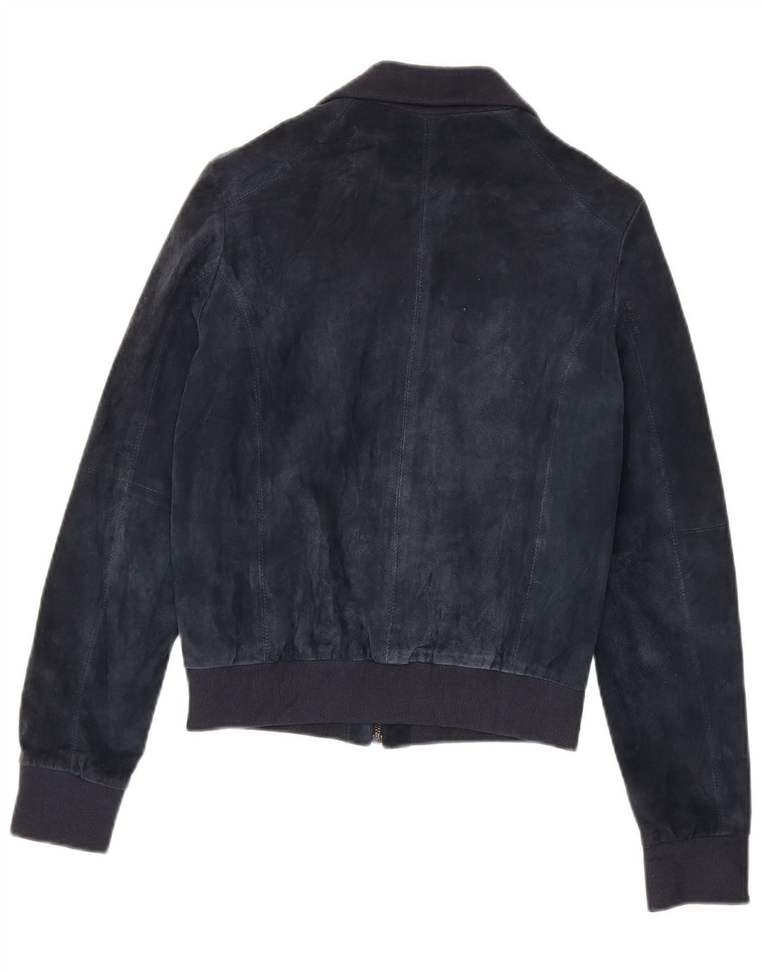 Vintage Womens Suede Bomber Jacket UK 12 Medium Navy Blue Leather