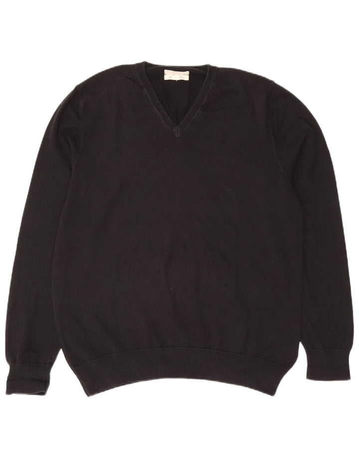Marks & Spencer Mens V-Neck Jumper Sweater Large Black Cotton