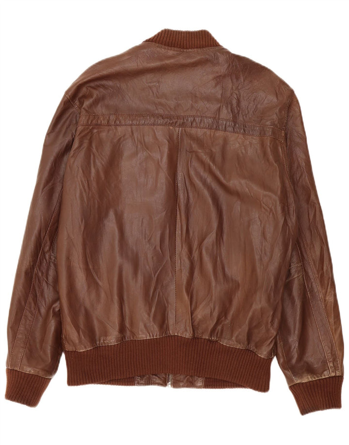 PEPE Jeans Mens Leather Jacket UK 40 Large Brown Leather