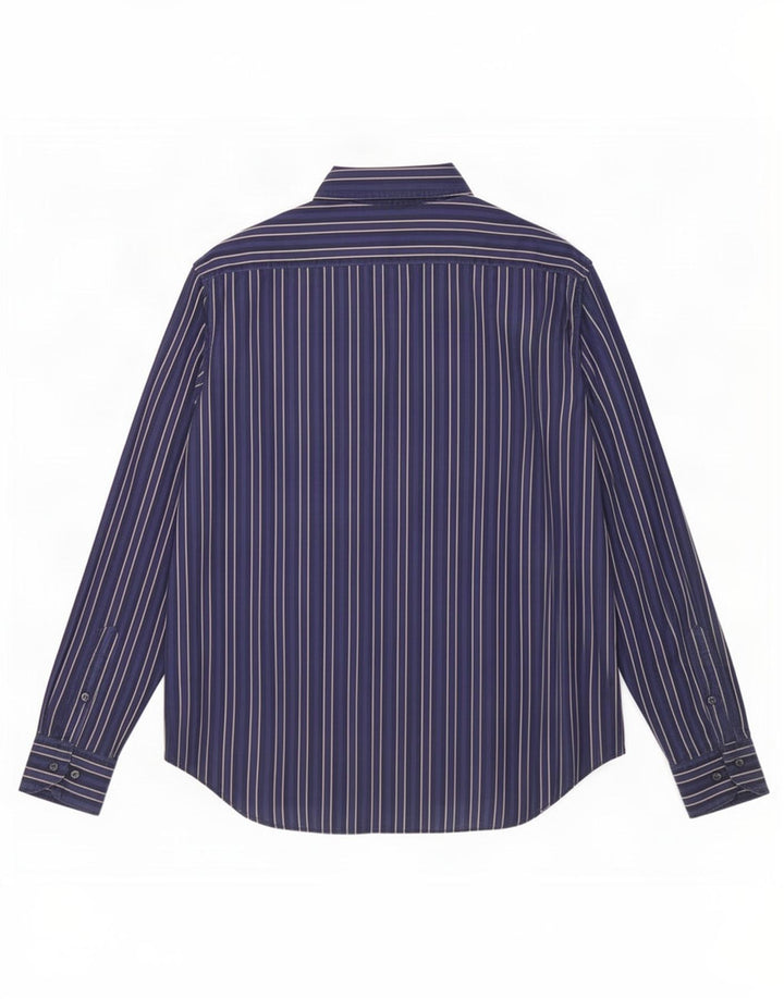 Etro Mens Shirt Medium Navy Blue Striped Cotton