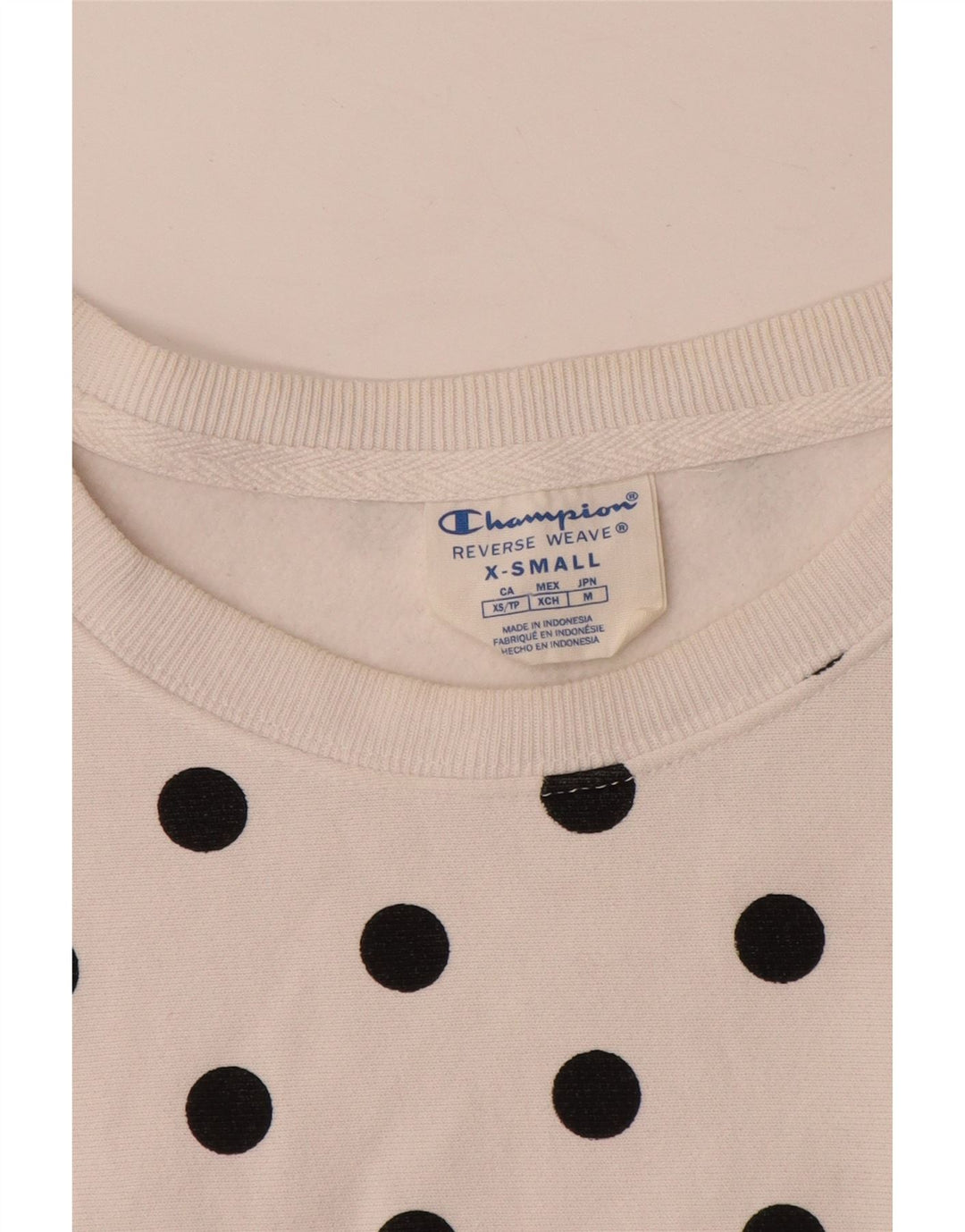 Champion Womens Oversized Sweatshirt Jumper UK 6 XS White Polka Dot