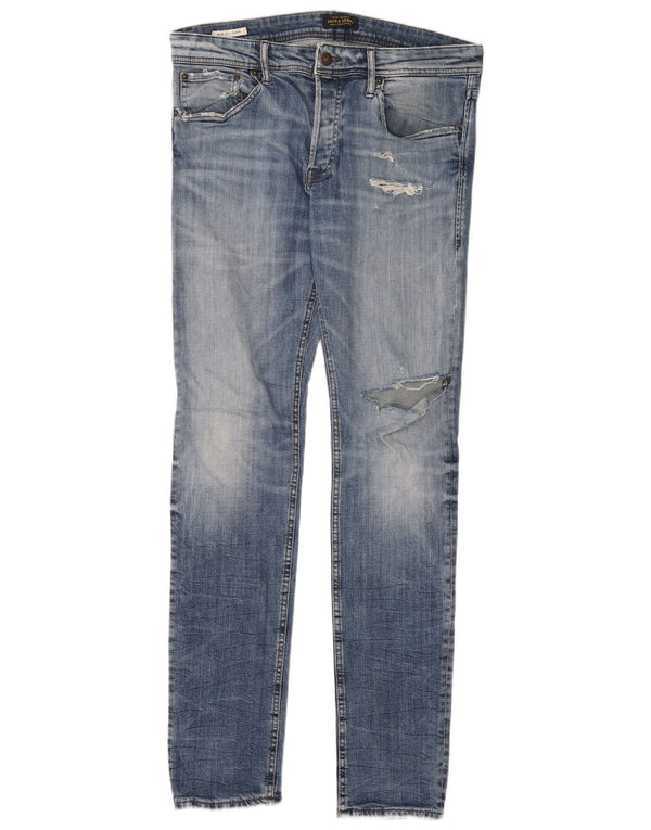 Jack & Jones Herre GLENN Distressed Slim Jeans W33 L34 Blå Bomuld