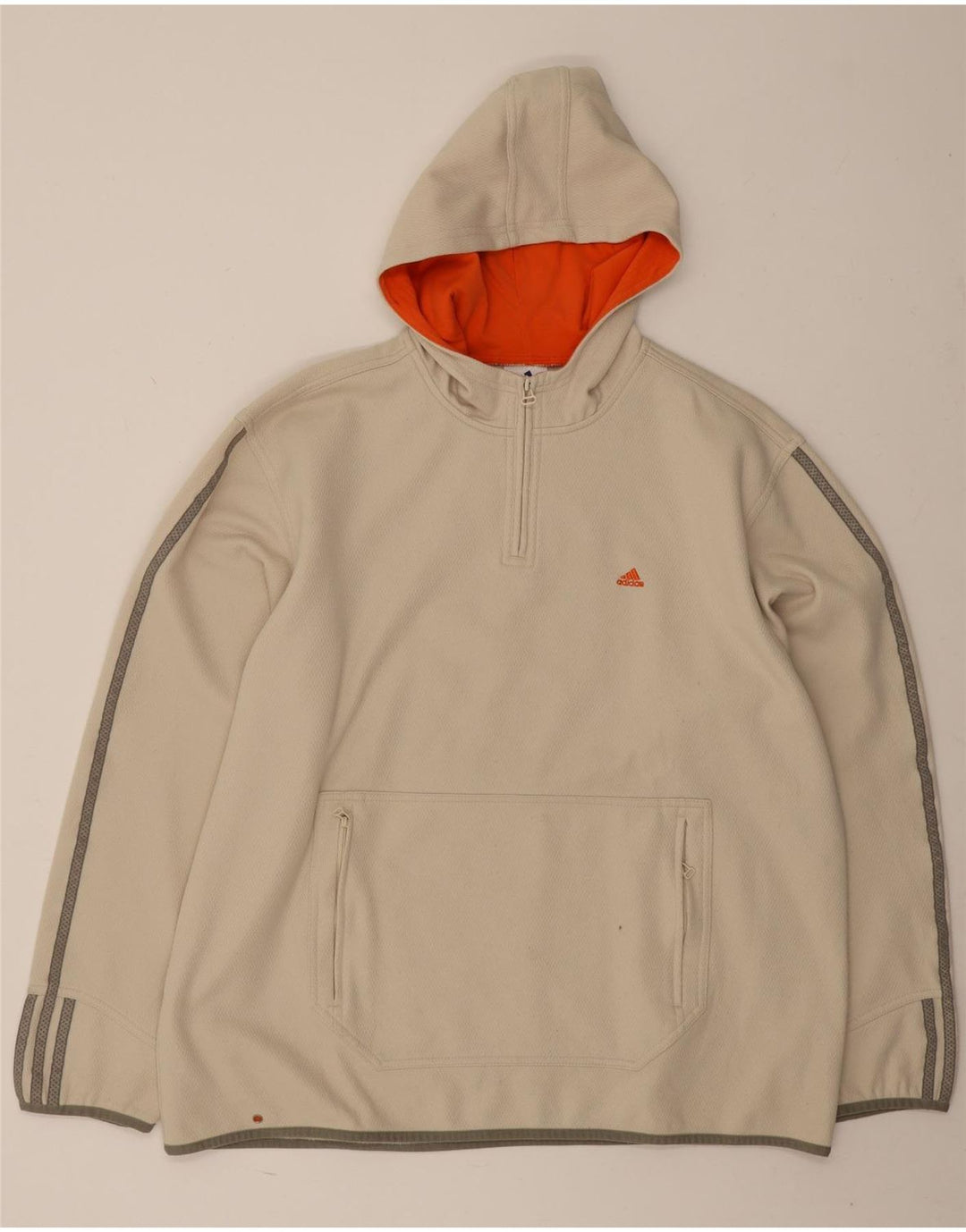 Adidas Mens Zip Neck Hoodie Jumper XL Beige Polyester