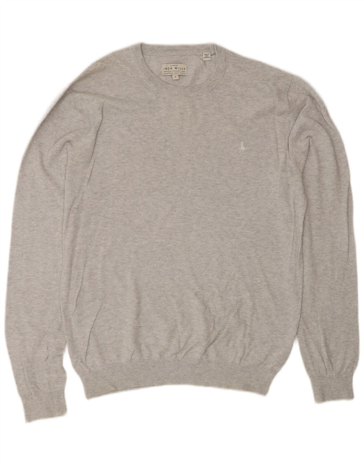 Jack Wills Herren-Pullover mit Rundhalsausschnitt aus mittelgrauer Baumwolle