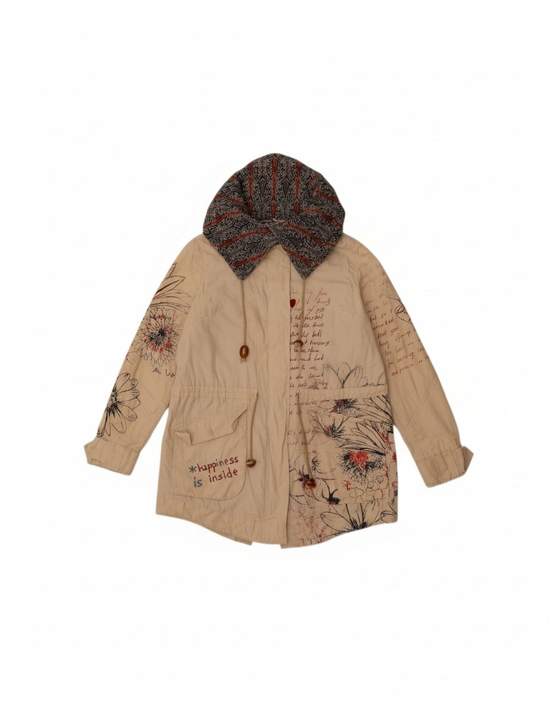 DESIGUAL Womens Graphic Utility Jacket EU 44 XL Beige Floral Polyester