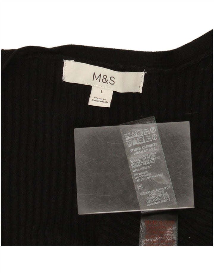 Marks & Spencer Womens Longline Open Cardigan Sweater UK 16 Large Black