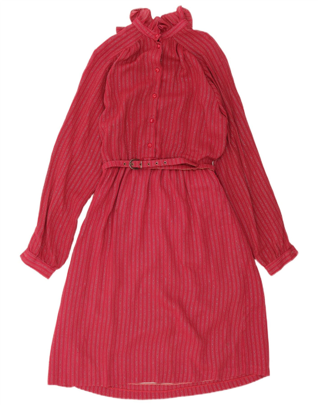 VINTAGE Womens Long Sleeve Maxi Dress IT 42 Medium Red Pinstripe