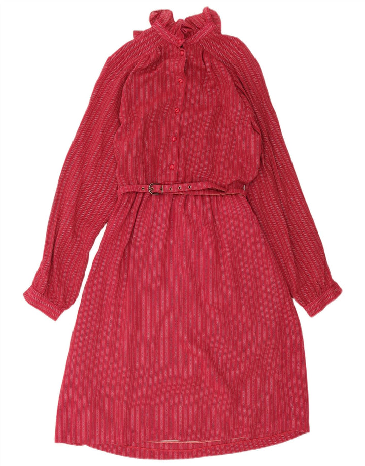 VINTAGE Womens Long Sleeve Maxi Dress IT 42 Medium Red Pinstripe