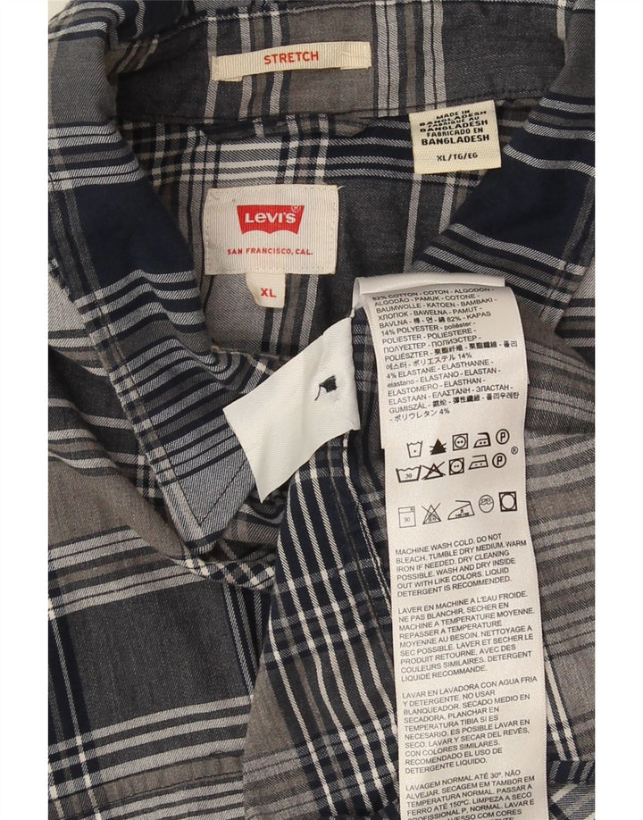 Levi's Mens Short Sleeve Shirt XL Navy Blue Check Cotton