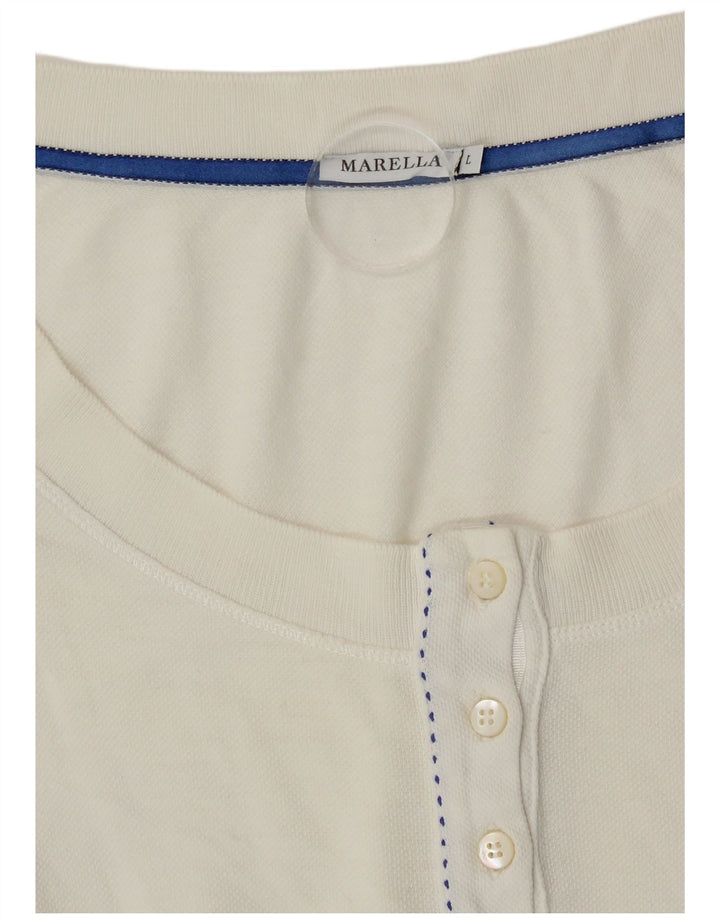 Marella Damen Top Langarm UK 14 Large Off White Baumwolle