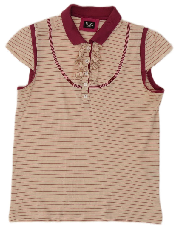 Tricou polo Dolce & Gabbana pentru femei UK 12 Medium Beige Pinstripe