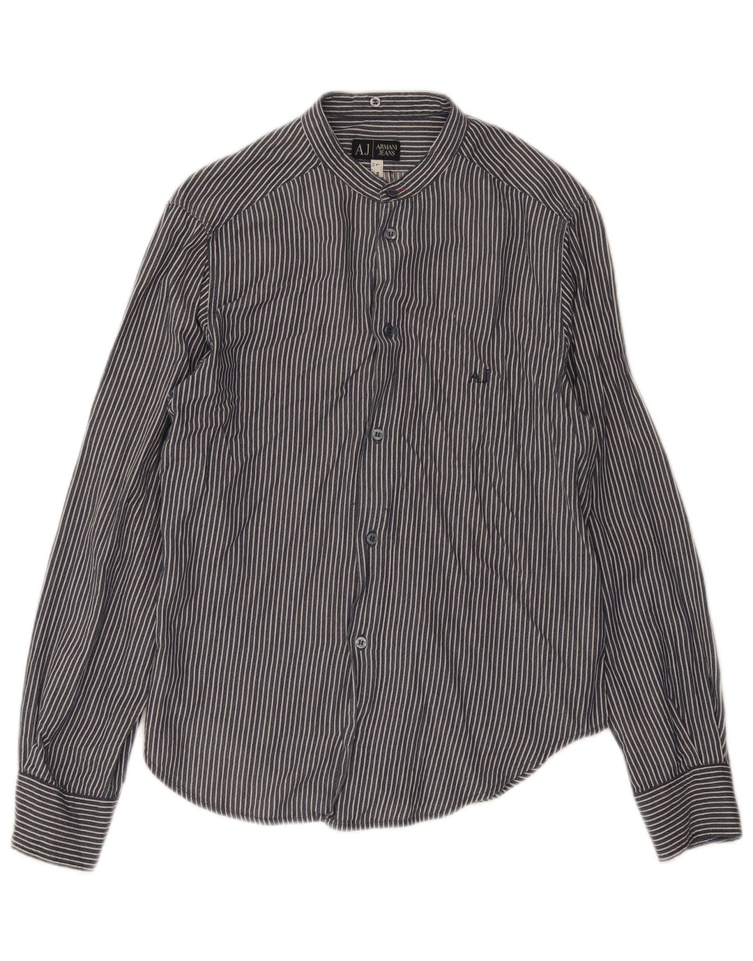 Armani Jeans Mens Shirt Large Navy Blue Striped Cotton