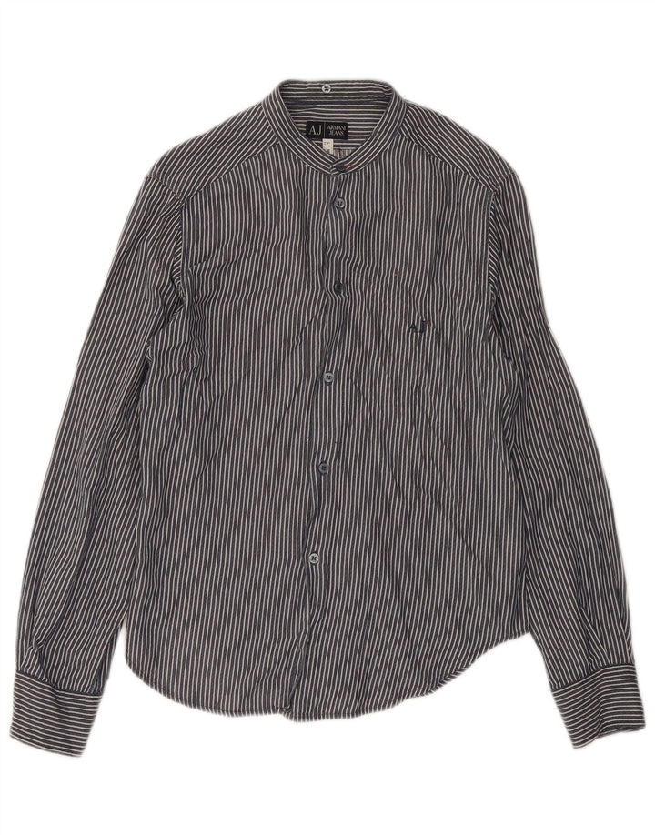 Armani Jeans Mens Shirt Large Navy Blue Striped Cotton