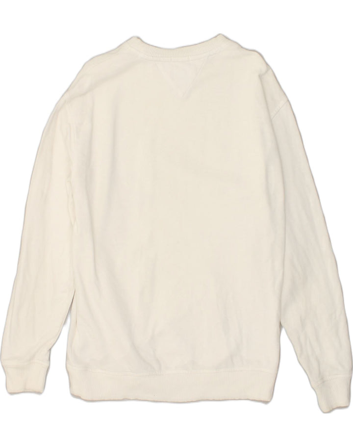 TOMMY JEANS Mens Relaxed Fit Graphic Sweatshirt Jumper Small White Cotton | Vintage Tommy Jeans | Thrift | Second-Hand Tommy Jeans | Used Clothing | Messina Hembry 