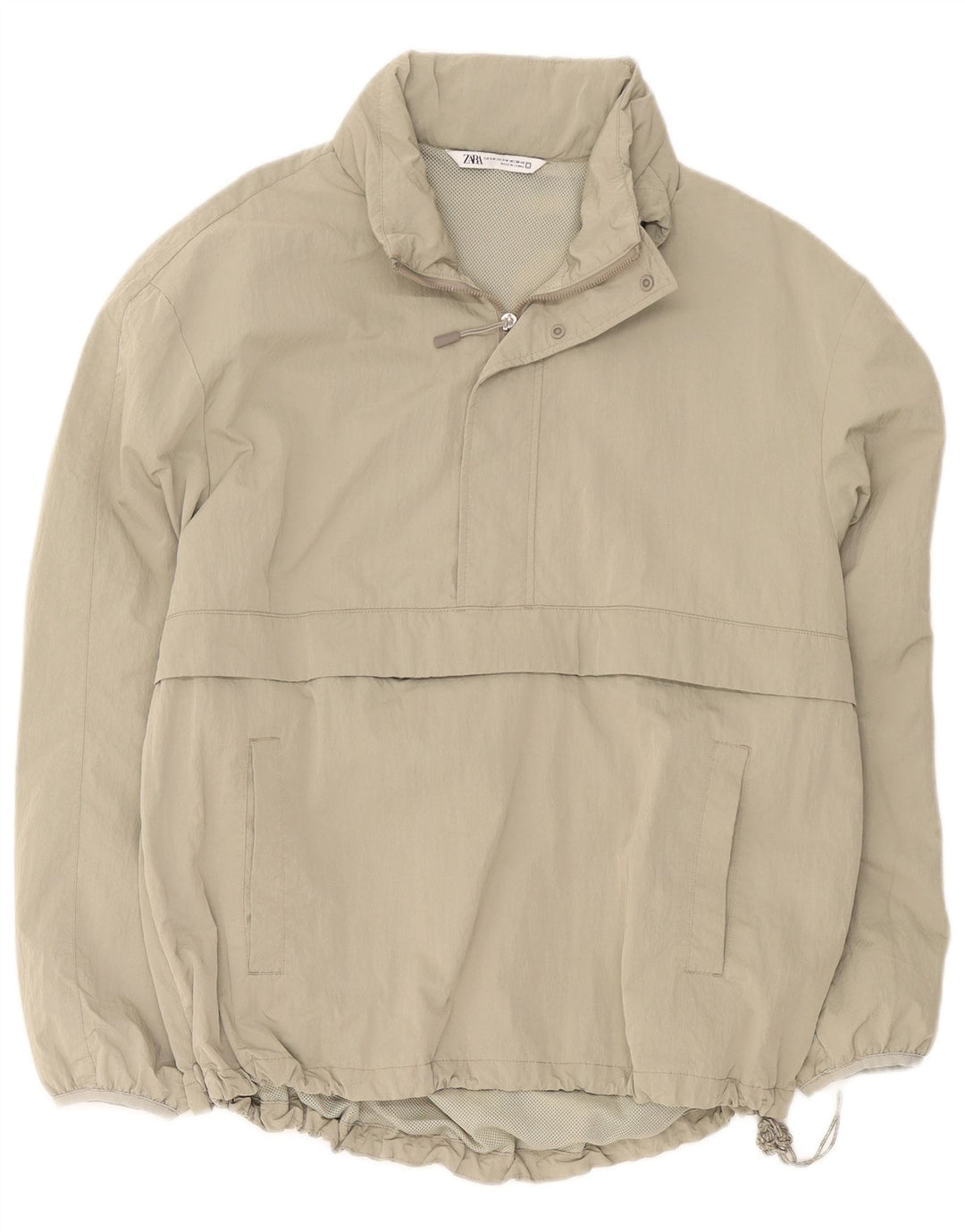 Zara Veste Anorak Coupe Ample Homme UK 36 Petit Kaki Polyester