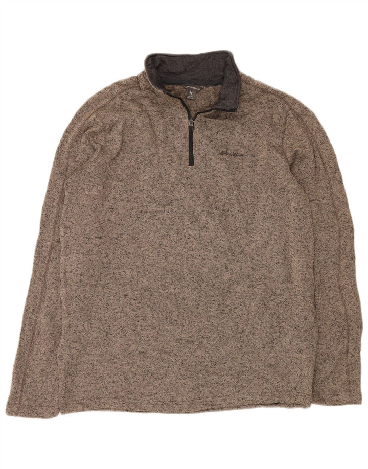 EDDIE BAUER Mens Zip Neck Sweatshirt Jumper Large Beige Flecked Polyester