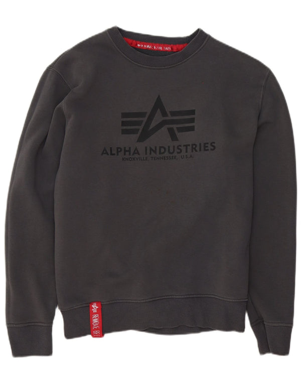 Alpha Industries Mens Graphic Sweatshirt Jumper Small Grey Cotton
