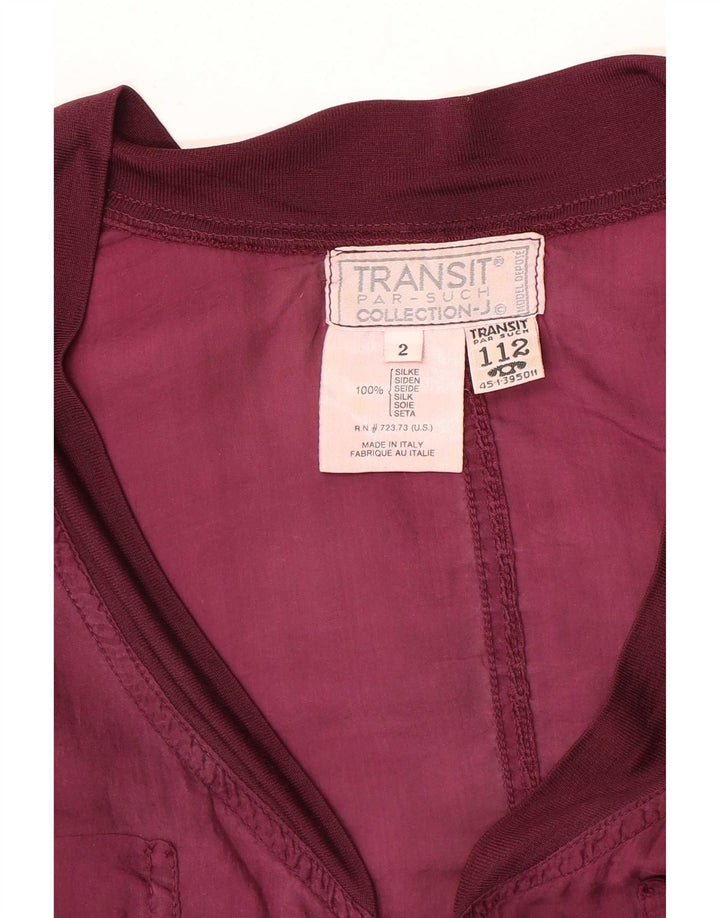 Transit Par Such Womens Crop Oversized Bomber Jacket US 2 XS Purple Silk