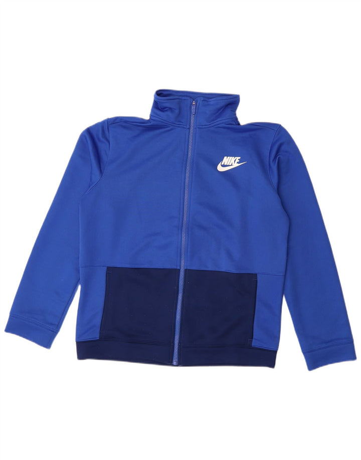 Nike Boys Tracksuit Top Jacket 13-14 Years XL Blue Colourblock Polyester