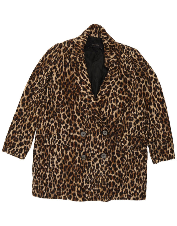 Zara Γυναικείο παλτό με διπλό στήθος UK 16 Large Brown Animal Print Βαμβακερό