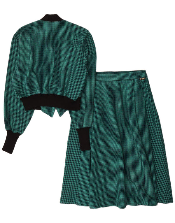 vintage Femme 2 Pièces Jupe Set IT 44 Moyen W28 Pied-de-poule Vert