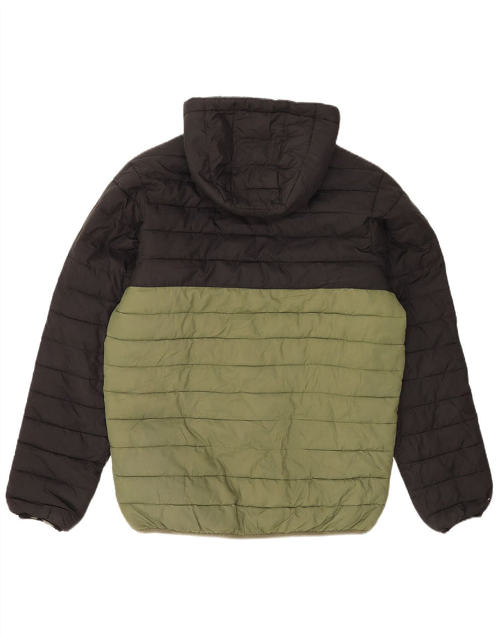 Quiksilver Mens Hooded Padded Jacket UK 38 Medium Green Colourblock