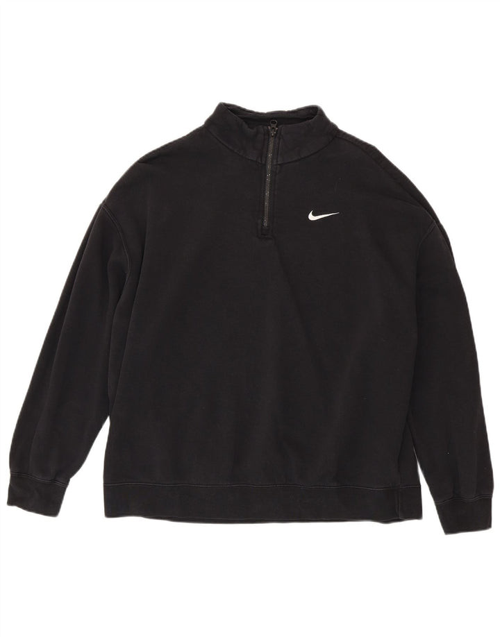 Nike Womens Oversized Zip Neck Sweatshirt Jumper UK 10 Small Black Cotton