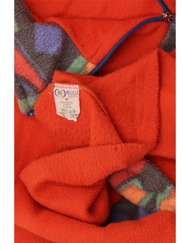 Vintage Mens Graphic Zip Neck Fleece Jumper Medium Orange Geometric