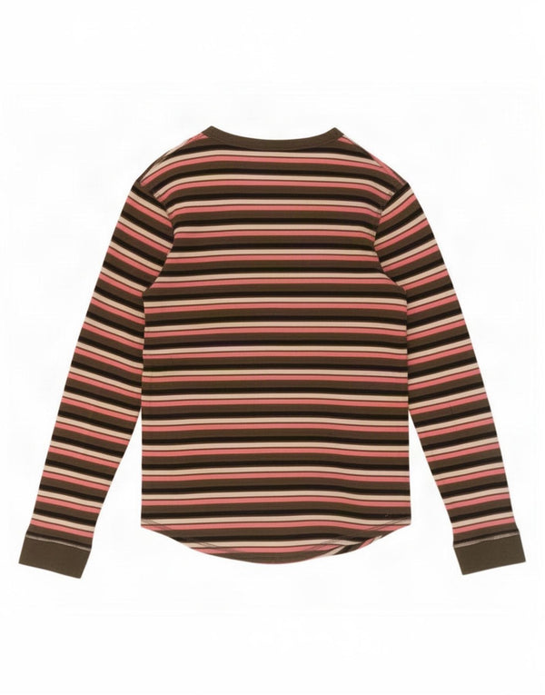 Marks & Spencer Womens Top Long Sleeve UK 14 Large Pink Striped Cotton