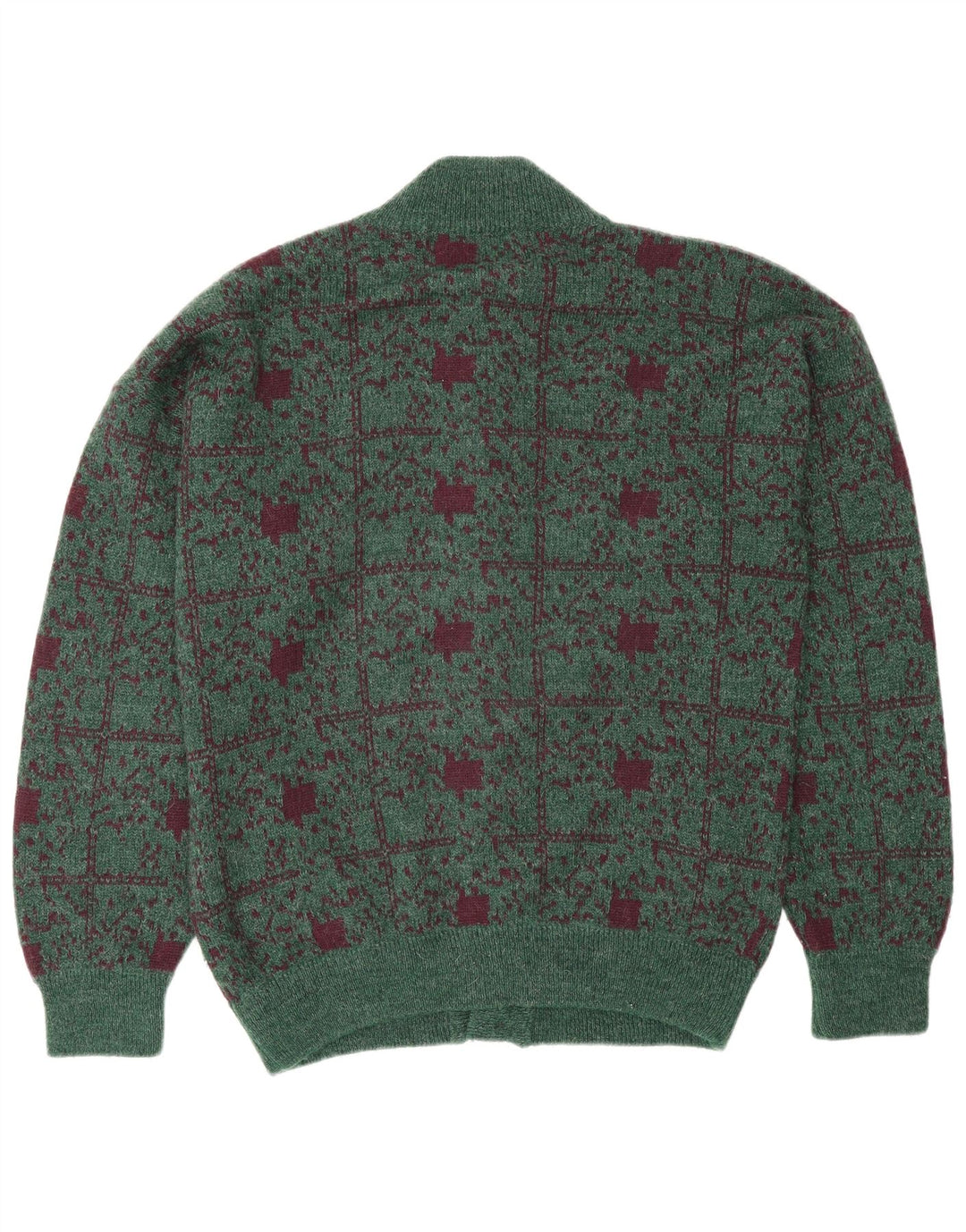 Settebello Mens Cardigan Sweater Large Green Check Wool