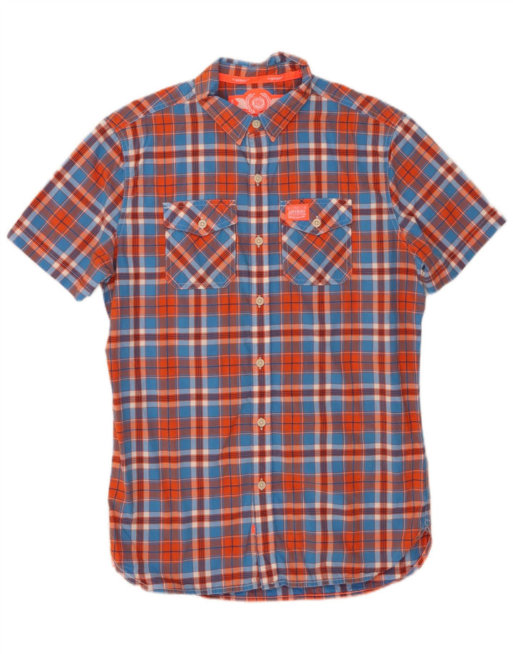 SUPERDRY Mens Short Sleeve Shirt Medium Blue Check Cotton