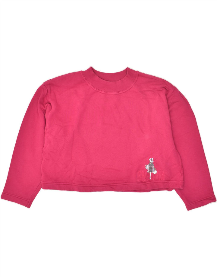 BENETTON Womens Crop Sweatshirt Jumper UK 14 Medium Pink Cotton | Vintage Benetton | Thrift | Second-Hand Benetton | Used Clothing | Messina Hembry 