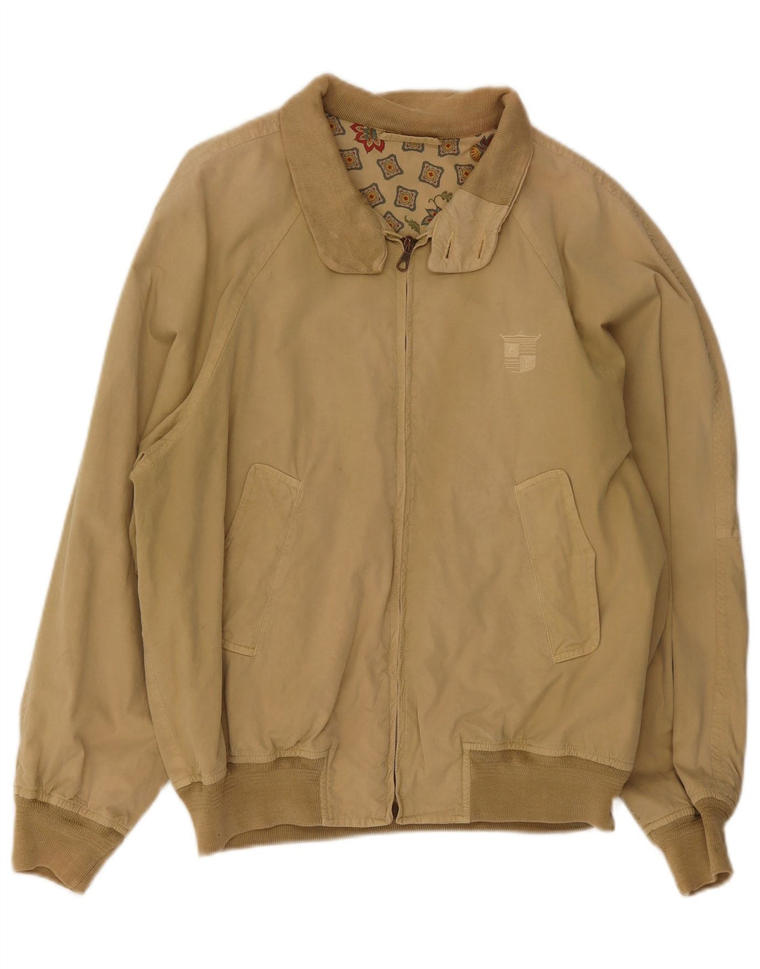 Vintage Mens Bomber Jacket UK 40 Large Beige Cotton