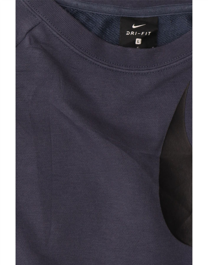 NIKE Womens Oversized Crop Graphic Sweatshirt Jumper UK 16 Large Navy Blue Vintage Nike and Second-Hand Nike from Messina Hembry 