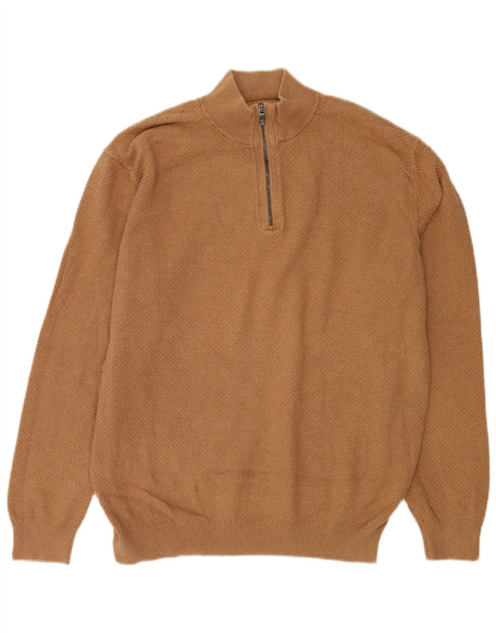 Massimo Dutti Mens Zip Neck Jumper Sweater 2XL Brown Cotton