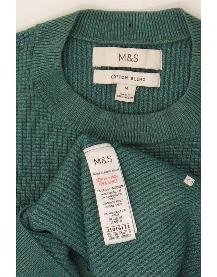 Marks & Spencer Mens Crew Neck Jumper Sweater Medium Green Polyester