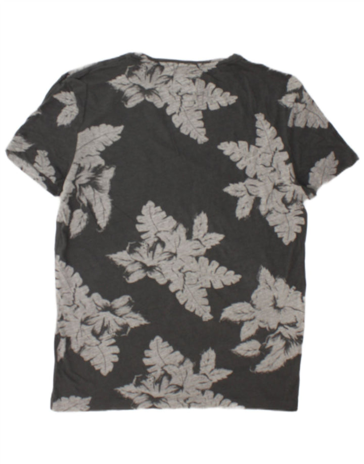 All Saints Mens T-Shirt Top Medium Grey Floral Cotton
